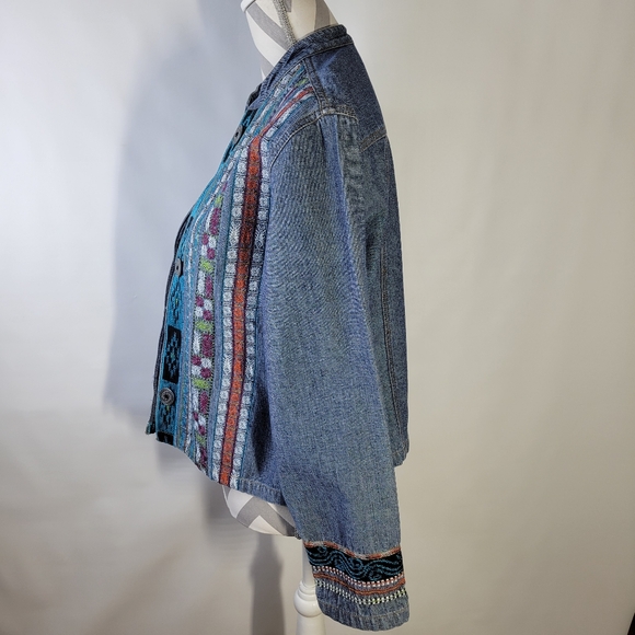 Chicos Denim Embroidered Open Front Jacket Size 1/size 8 - Picture 4 of 9